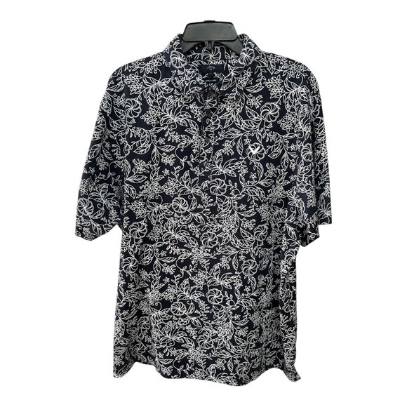 Callaway Men’s 3L Black Quick-Dry Golf Shirt Floral Print Cotton Blend - Picture 1 of 8